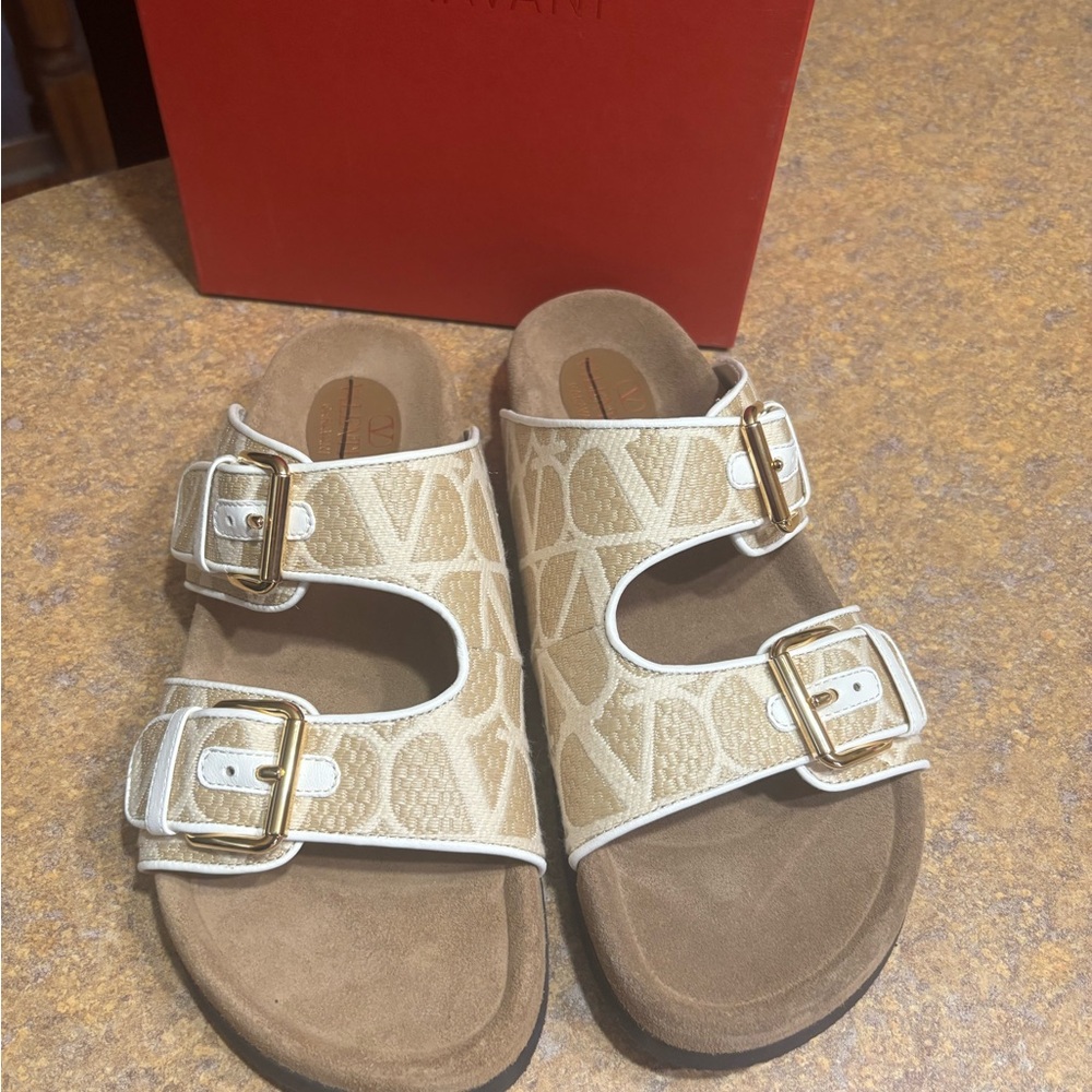 Valentino Cream and Gold Sandals
